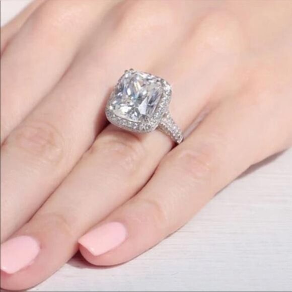 NEW SILVER PLATINUM CUSHION DOME ENGAGEMENT RING - Picture 7 of 7